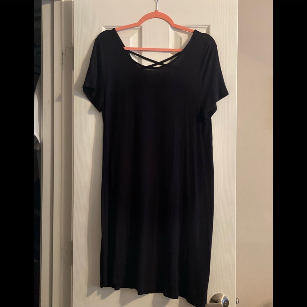 Black T-shirt dress with crisscross back. From target. Size L